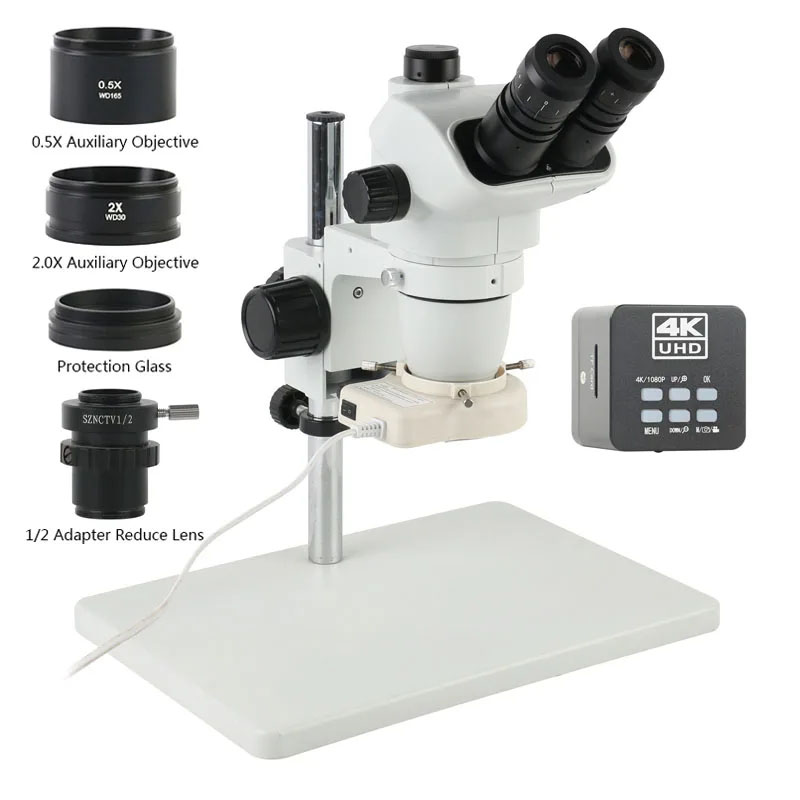 Simul-Focal Industrial Microscope 4K Hdmi - 6.7X45X 3.5X サイマル焦点三眼実体顕微鏡 HDMI 4K ビデオデジタルカメラ