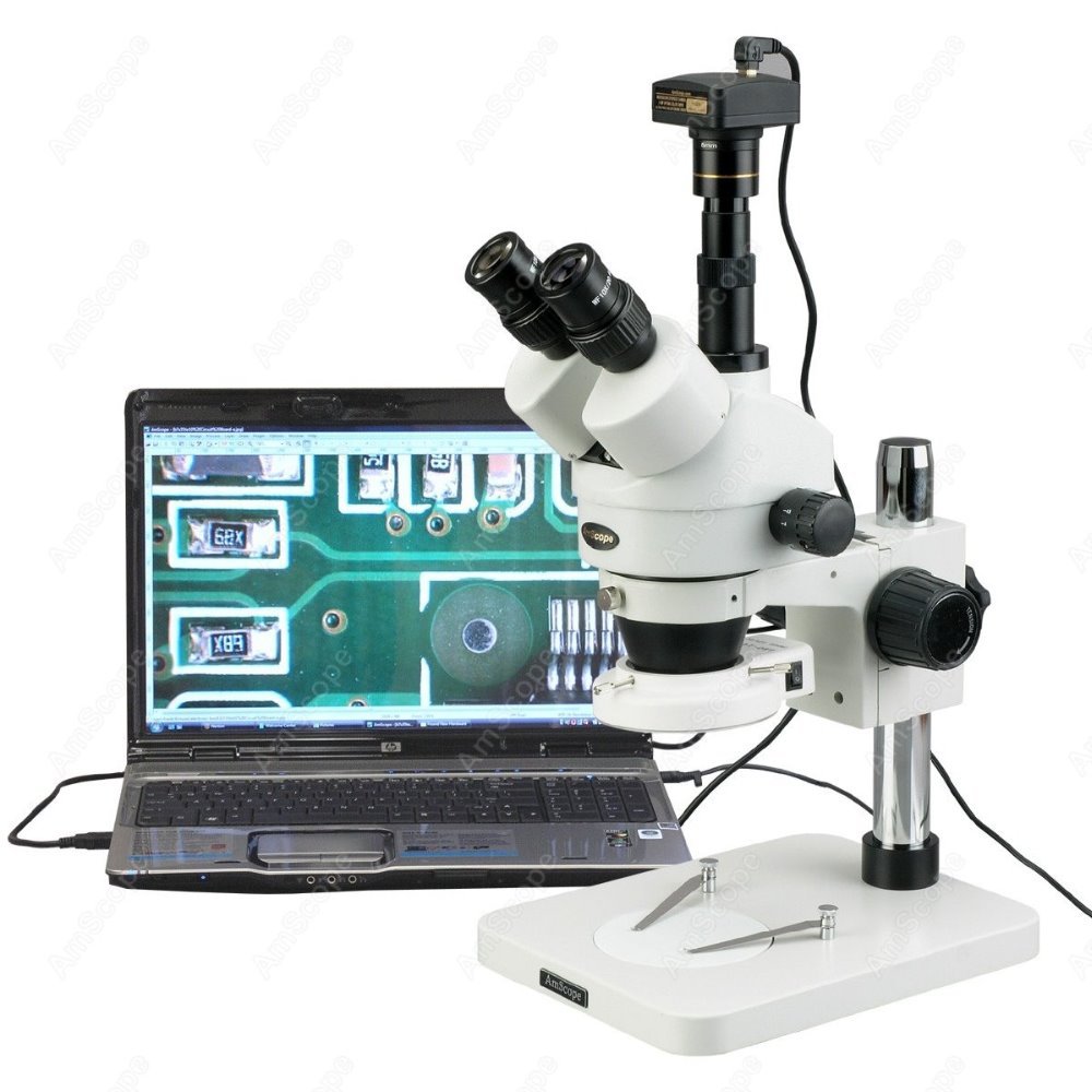 AmScope 三眼ズームステレオ顕微鏡 7X-45X +  - Trinocular Stereo Microscope 7X-45X のレビューと価格
